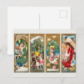 Vintage kerstfamilies en kerstbomen feestdagenkaart (Voorkant / Achterkant)