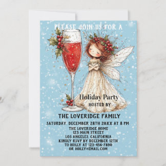 Vintage Kerstfee Blauw Winter Vakantie Feest Kaart