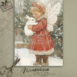 Vintage Kerstfee & Bunny in Gezellige Rode Jas Tissuepapier