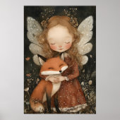 Vintage Kerstfee met Fox Whimsical Holiday Poster (Voorkant)