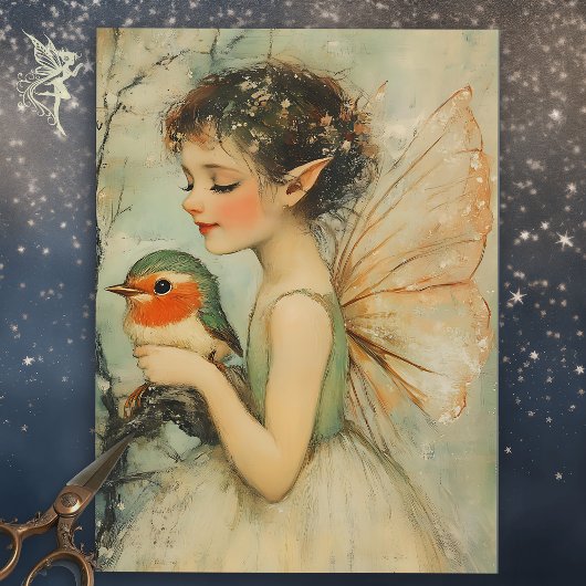 Vintage Kerstfee met Robin Whimsical Tissuepapier