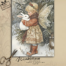Vintage Kerstfee met Snowy Bunny Scene Tissuepapier