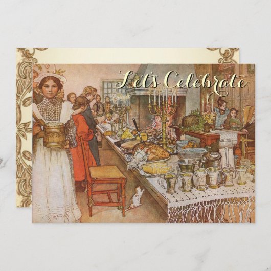 Vintage kerstfeest Carl Larsson Kaart (Voorkant / Achterkant)