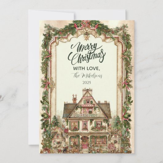 Vintage Kerstfeest Feestdagenkaart (Voorkant)