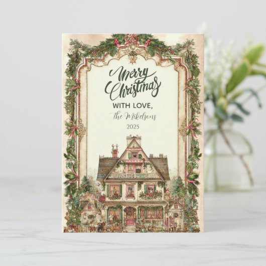 Vintage Kerstfeest Feestdagenkaart (Staand voorkant)