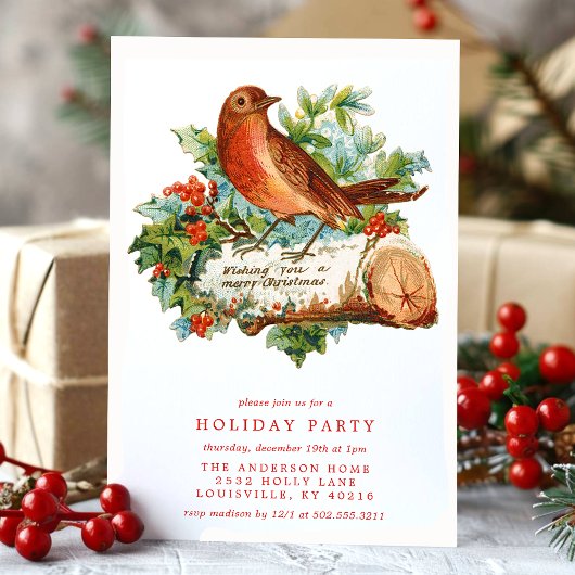 Vintage kerstfeest Holly Retro Holiday Kaart