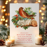 Vintage kerstfeest Holly Retro Holiday Kaart<br><div class="desc">Vintage Kerstman Holly Retro Holiday Party Uitnodiging. Dit prachtige ontwerp is voorzien van een Victoriaans vogel op een logboek. Pas dit aangepaste vakantiemodel aan met uw eigen partijgegevens. Ideaal voor een kerstdiner voor het gezin of voor een feestfeest voor bedrijven!</div>