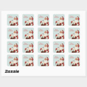 Vintage-kerstfeest Jolly Santa Blue-feestdag Vierkante Sticker (Vel)