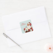 Vintage-kerstfeest Jolly Santa Blue-feestdag Vierkante Sticker (Envelop)