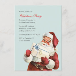 Vintage kerstfeest Jolly Santa Blue Holiday Kaart
