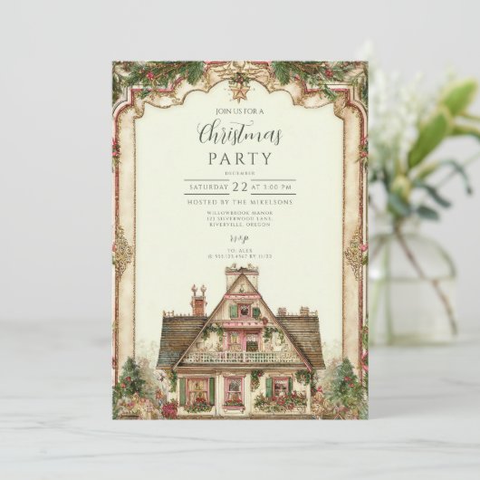 Vintage Kerstfeest Kaart (Staand voorkant)