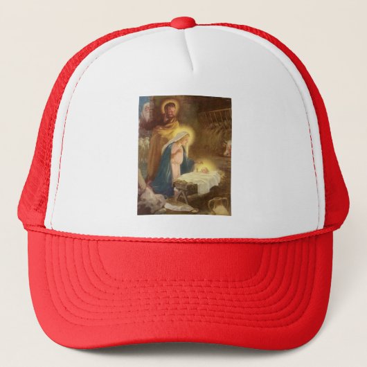 Vintage kerstfeest, Mary Joseph Jesus Trucker Pet (Voorkant)