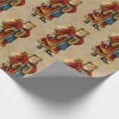 Vintage-kerstfeest-oud wereldkerstpatroon cadeaupapier (Hoek)