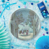 Vintage kerstfeest Religieuze scène Papieren Bordje (Feest)