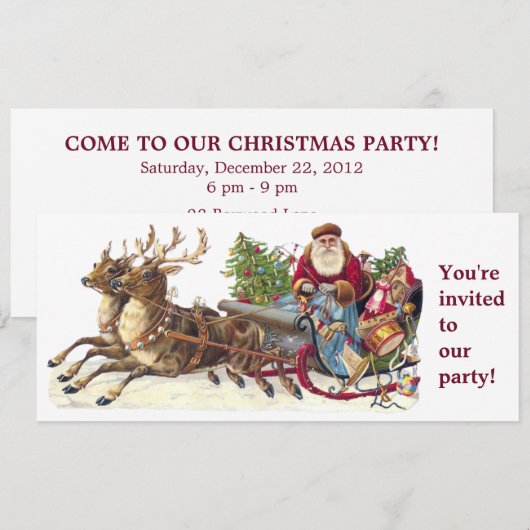 Vintage kerstfeest santa sleigh kaart (Voorkant / Achterkant)