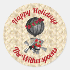 Vintage-kerstfeest Steampunk-vliegtuig op Cream Ronde Sticker