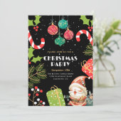 Vintage kerstfeest uitnodiging, kerstavond kaart (Staand voorkant)