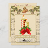 Vintage-kerstfeest uitnodiging met kaarsen (Voorkant / Achterkant)