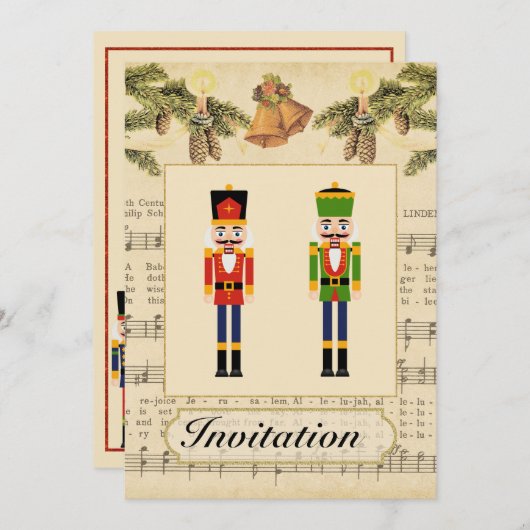 Vintage kerstfeest uitnodiging met kerst (Voorkant / Achterkant)