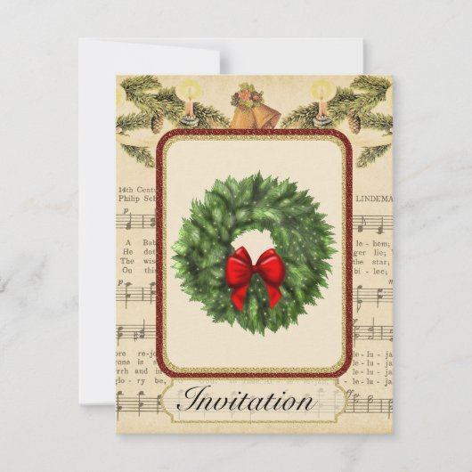 Vintage kerstfeest uitnodiging met kerst (Voorkant)