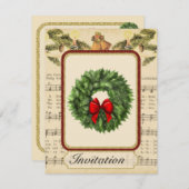 Vintage kerstfeest uitnodiging met kerst (Voorkant / Achterkant)