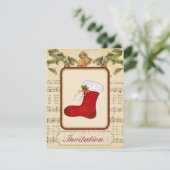 Vintage kerstfeest uitnodiging met kerst (Staand voorkant)