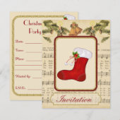 Vintage kerstfeest uitnodiging met kerst (Voorkant / Achterkant)