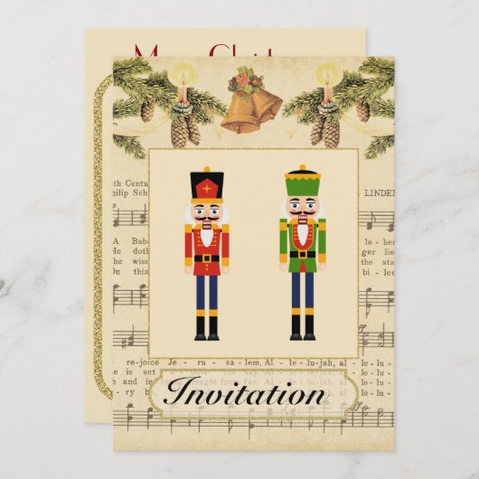 Vintage kerstfeest uitnodiging met kerst (Voorkant / Achterkant)