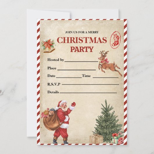 Vintage Kerstfeest Uitnodiging, Vakantiefeest Kaart (Voorkant)