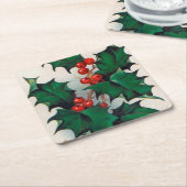 Vintage kerstfeestbessen kartonnen onderzetters (Schuin)