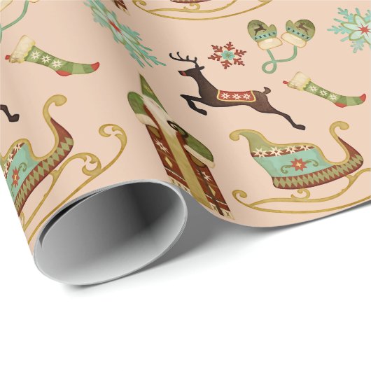 Vintage kerstfeestdag Afbeeldingen Cadeaupapier (Rol Hoek)