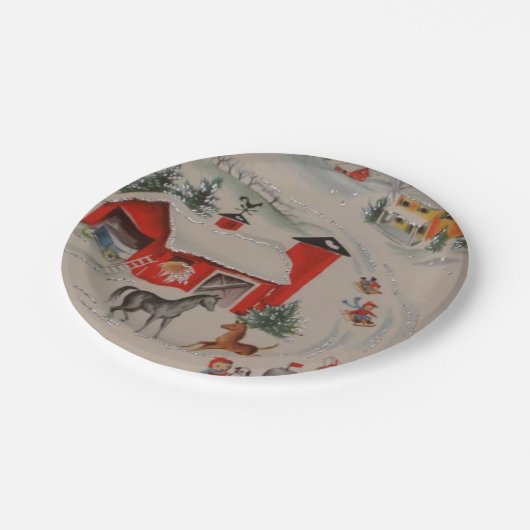 Vintage kerstfeestdag boerderij bord (Gekanteld)