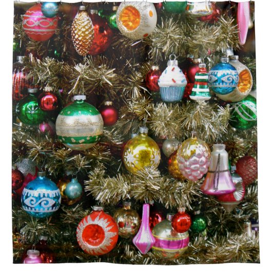 Vintage kerstfeestdag douchegordijn (Voorkant)