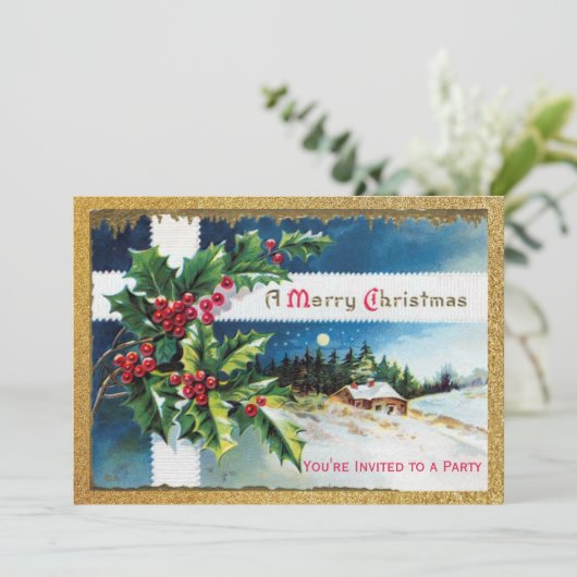 Vintage kerstfeestdag kaart (Staand voorkant)