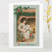 Vintage kerstfeestdag kaart (Gele Bloem)