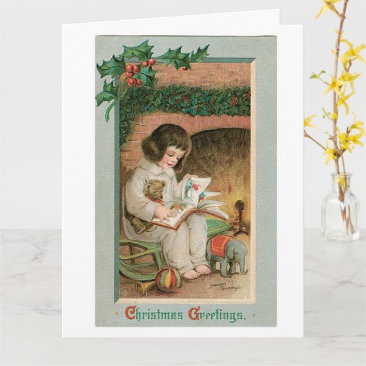 Vintage kerstfeestdag kaart (Gele Bloem)