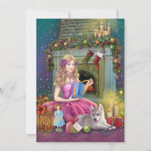 Vintage kerstfeestdag Kaart. Kerstvuurplein Feestdagenkaart