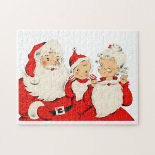 Vintage kerstfeestdag kerstman mevrouw Claus baby Legpuzzel