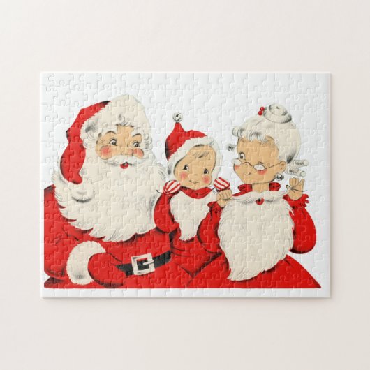 Vintage kerstfeestdag kerstman mevrouw Claus baby Legpuzzel (Horizontaal)