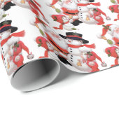 vintage kerstfeestdag kerstsnowmen betegeld cadeaupapier (Rol Hoek)