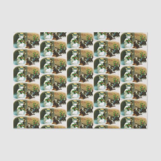 Vintage kerstfeestdag sneeuwpopfeest tissuepapier (Voorkant)