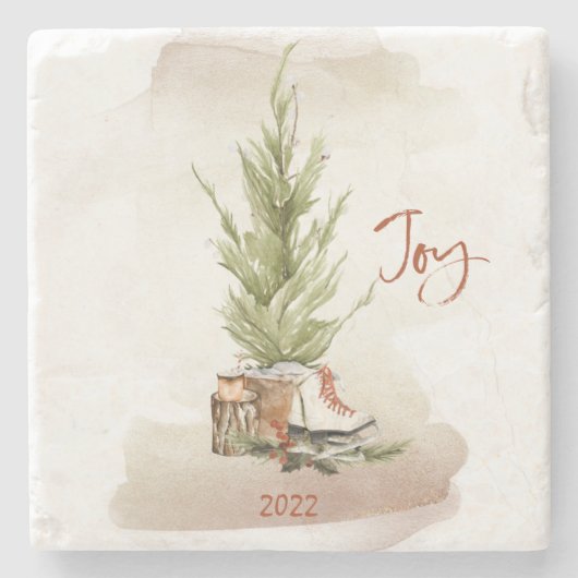 Vintage Kerstfeestdag Stenen Onderzetter (Voorkant)