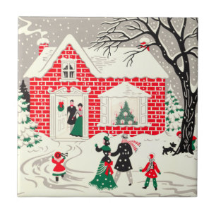 Vintage-kerstfeestdagen Greetings Tile Tegeltje