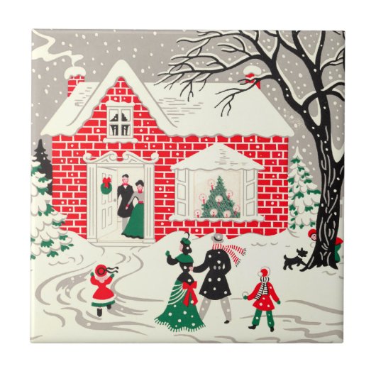 Vintage-kerstfeestdagen Greetings Tile Tegeltje (Voorkant)