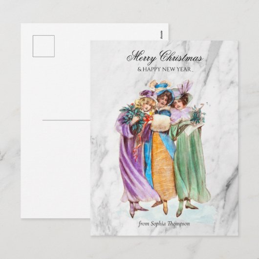 Vintage-kerstfeestdagen met aangepaste omhaal feestdagenkaart (Voorkant / Achterkant)