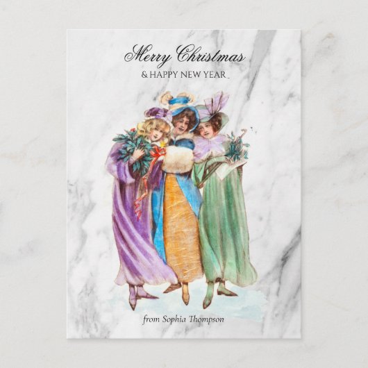 Vintage-kerstfeestdagen met aangepaste omhaal feestdagenkaart (Voorkant)