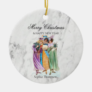 Vintage-kerstfeestdagen met aangepaste omhaal keramisch ornament