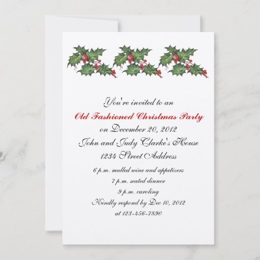 Vintage-kerstfeestelijke uitnodigingen Holly (Voorkant)