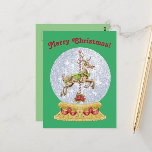 Vintage Kerstfeestkerij Ronde Snowglobe Briefkaart (Voorkant / Achterkant in situ)