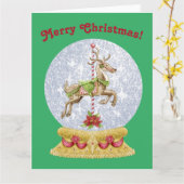 Vintage Kerstfeestkerij Ronde Snowglobe Kaart (Gele Bloem)